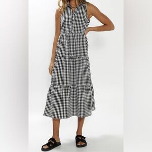 Madison Kimbra Tiered Midi Dress Black and White Gingham size XS/S summer resort